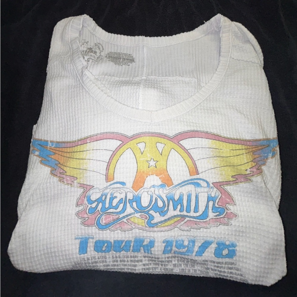 Trunk Ltd White and Yellow Long Sleeve Tee with Vintage Graphic
